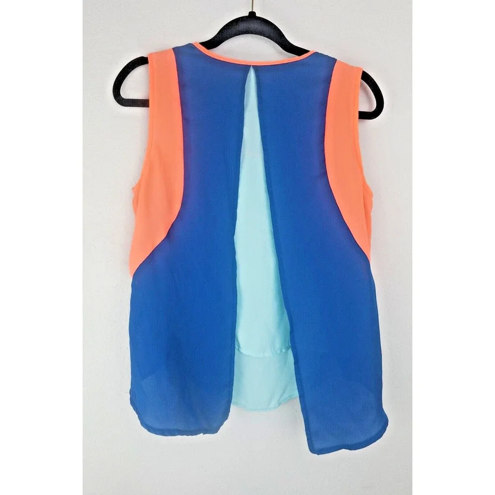 YA Los Angeles Womens S Colorblock‎ Sheer Layered Sleeveless Tank Top